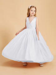 Tulle Junior Bridesmaid Dresses Satin Top White