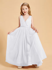 Tulle Junior Bridesmaid Dresses Satin Top White