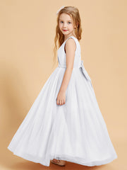 Tulle Junior Bridesmaid Dresses Satin Top White