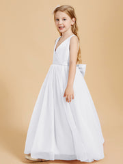 Tulle Junior Bridesmaid Dresses Satin Top White