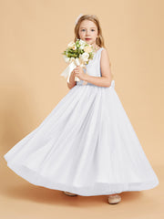 Tulle Junior Bridesmaid Dresses Satin Top White