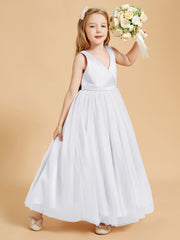 Tulle Junior Bridesmaid Dresses Satin Top White