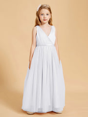 Tulle Junior Bridesmaid Dresses Satin Top White
