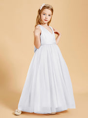 Tulle Junior Bridesmaid Dresses Satin Top White