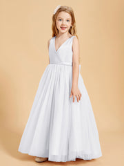 Tulle Junior Bridesmaid Dresses Satin Top White