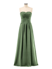 Chiffon Strapless Dresses with Sweetheart Olive Green