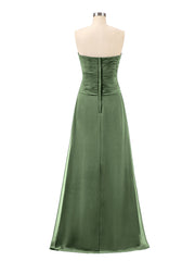 Chiffon Strapless Dresses with Sweetheart Olive Green