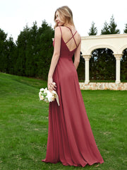 Spaghetti Straps V-neck Ruched Chiffon Dress Cinnamon Rose