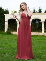 Spaghetti Straps V-neck Ruched Chiffon Dress Cinnamon Rose