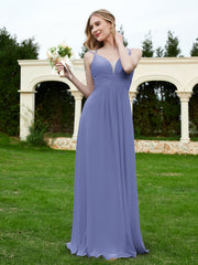 Spaghetti Straps V-neck Ruched Chiffon Dress Periwinkle Plus Size