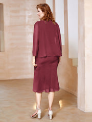 Sheath Scoop Neckline Tea-Length Chiffon DressCinnamon Rose