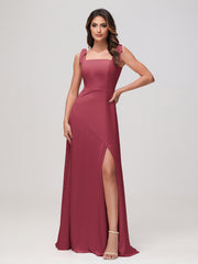 Square Neckline Sleeveless Floor-length Chiffon Dress Cinnamon Rose