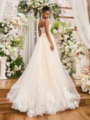 Spaghetti Straps Lace Appliqued Wedding Dress Ivory/Champagne