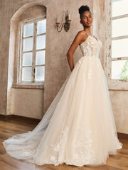 Spaghetti Straps Lace Appliqued Wedding Dress Ivory/Champagne