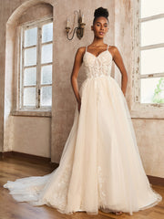 Spaghetti Straps Lace Appliqued Wedding Dress Ivory/Champagne