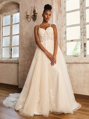 Spaghetti Straps Lace Appliqued Wedding Dress Ivory/Champagne