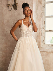 Spaghetti Straps Lace Appliqued Wedding Dress Ivory/Champagne
