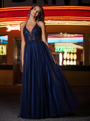 Plunging V-Neck Floor-length Tulle Dress Ivory Plus Size
