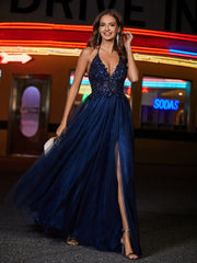 Plunging V-Neck Floor-length Tulle Dress Ivory Plus Size