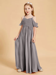 Off-the-Shoulder Bridesmaid Gown for Juniors Silver