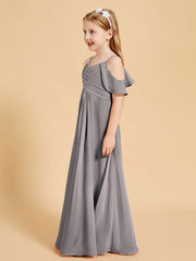 Off-the-Shoulder Bridesmaid Gown for Juniors Silver