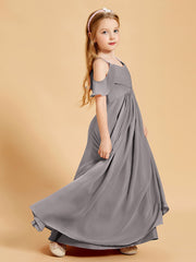 Off-the-Shoulder Bridesmaid Gown for Juniors Silver