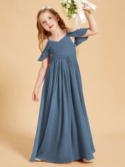 Off-the-Shoulder Bridesmaid Gown for Juniors Slate Blue