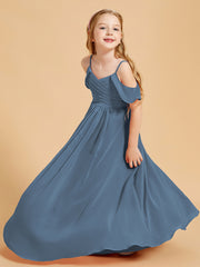 Off-the-Shoulder Bridesmaid Gown for Juniors Slate Blue