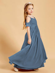 Off-the-Shoulder Bridesmaid Gown for Juniors Slate Blue