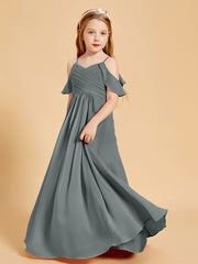 Off-the-Shoulder Bridesmaid Gown for Juniors Steel Grey