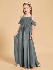 Off-the-Shoulder Bridesmaid Gown for Juniors Steel Grey