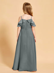 Off-the-Shoulder Bridesmaid Gown for Juniors Steel Grey