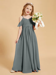 Off-the-Shoulder Bridesmaid Gown for Juniors Steel Grey