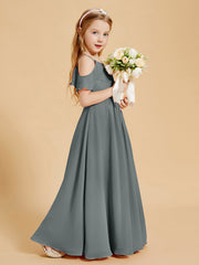 Off-the-Shoulder Bridesmaid Gown for Juniors Steel Grey