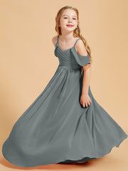 Off-the-Shoulder Bridesmaid Gown for Juniors Steel Grey