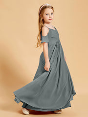 Off-the-Shoulder Bridesmaid Gown for Juniors Steel Grey
