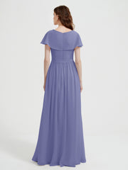 Cap Sleeves V-neck Chiffon Dress with Slit Periwinkle