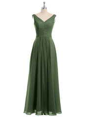 Chiffon Long Dresses with V Neckline Olive Green