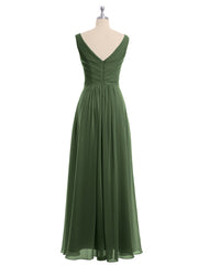 Chiffon Long Dresses with V Neckline Olive Green