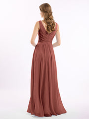 Chiffon Long Dresses with V Neckline Terracotta