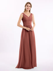 Chiffon Long Dresses with V Neckline Terracotta