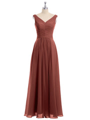 Chiffon Long Dresses with V Neckline Terracotta