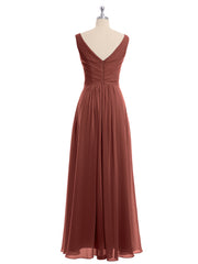 Chiffon Long Dresses with V Neckline Terracotta