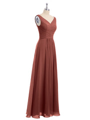 Chiffon Long Dresses with V Neckline Terracotta