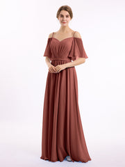 Off the Shoulder Spaghetti Strap Chiffon Gowns Terracotta
