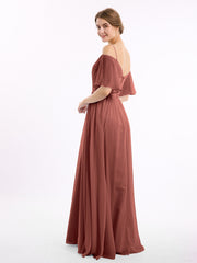 Off the Shoulder Spaghetti Strap Chiffon Gowns Terracotta
