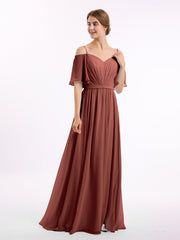 Off the Shoulder Spaghetti Strap Chiffon Gowns Terracotta