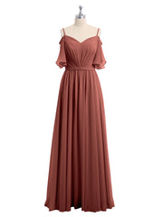 Off the Shoulder Spaghetti Strap Chiffon Gowns Terracotta