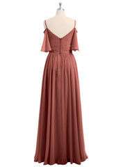 Off the Shoulder Spaghetti Strap Chiffon Gowns Terracotta