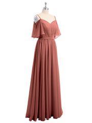 Off the Shoulder Spaghetti Strap Chiffon Gowns Terracotta